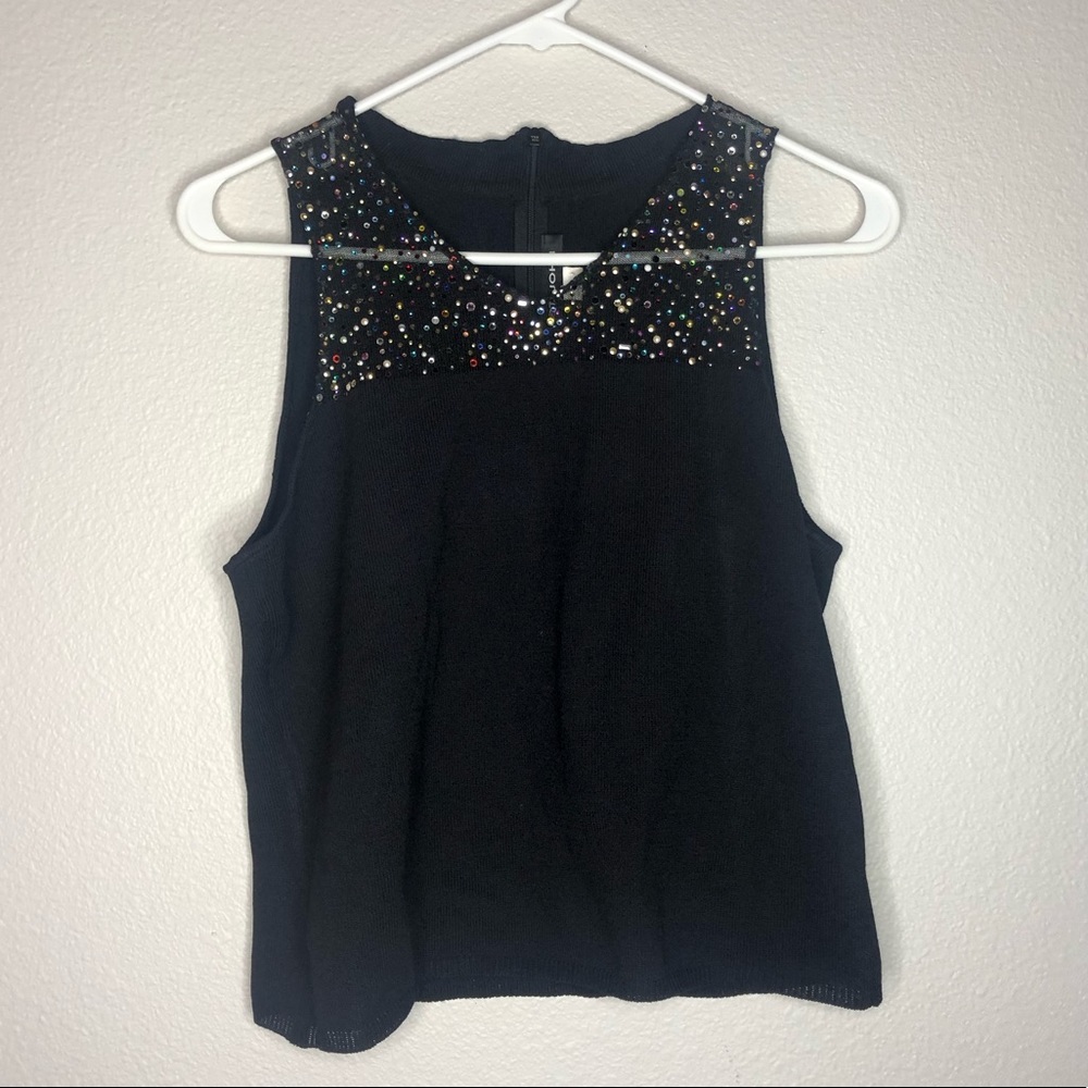 St. John black tank top multicolored rhinestones size P/Small
